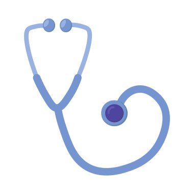 Tıbbi steteskop ikonu. Doktor enstrümanı, modern ve retro tasarım için tıbbi olarak okşanmış karikatür elemanı. Beyaz arkaplanda izole edilmiş basit renk vektörü resim grafiği