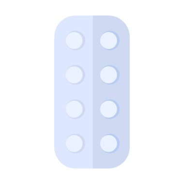 Yuvarlak küçük tablet ikonlu kabarcık. Ağrı kesici salıverme formu, modern ve geçmişe dönük tasarım için tıbbi bir çizgi film unsuru. Beyaz arkaplanda izole edilmiş basit renk vektörü resim grafiği