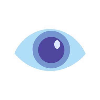 Sağlıklı göz simgesi. Öğrenci ve irisin incelenmesi, modern ve retro tasarım için tıbbi olarak okşanmış karikatür öğesi. Beyaz arkaplanda izole edilmiş basit renk vektörü resim grafiği