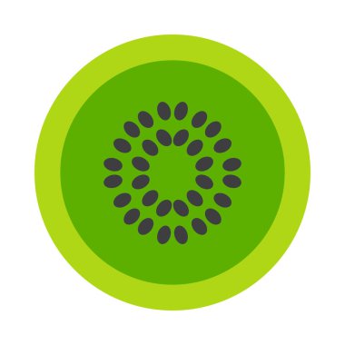 Çocuk tarafından çizilmiş dilimlenmiş kivi çemberi. Neşeli bahar bayrağı tasarımı için parlak çocuksu dikkatsiz kivi meyvesi çizimi. Düz elle çizilmiş vektör ögesi beyaz arkaplanda izole edildi