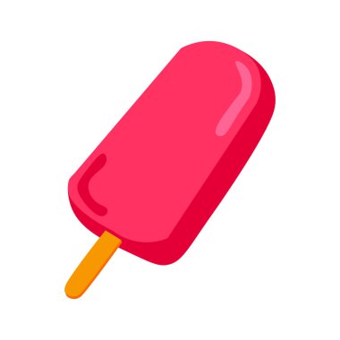 Çocuk tarafından çizilmiş jöleli dondurma. Neşeli bahar afişi tasarımı için parlak çocuksu, dikkatsiz çilekli dondurma çizimi. Düz elle çizilmiş vektör ögesi beyaz arkaplanda izole edildi