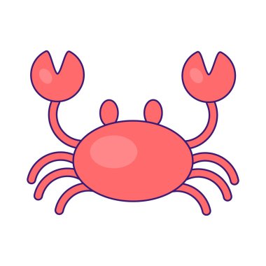 Komik pençeli kabuklu yengeç. Deniz hayvanı Asya lezzeti. Yaz tatili ikonu. Beyaz arkaplanda izole edilmiş basit vuruş vektör ögesi