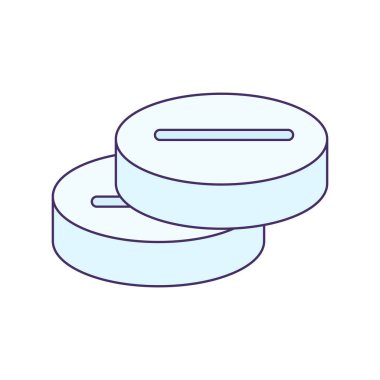 Yuvarlak tablet ikonu. Ağrı kesiciler, modern ve retro tasarım için tıbbi dokunuşlu çizgi film elementleri. Beyaz arkaplanda izole edilmiş basit renk vektörü resim grafiği