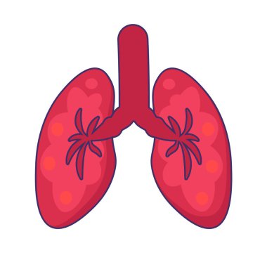 Sağlıklı insan ikonu akciğerleri. Solunum sistemi organları, modern ve retro tasarım için tıbbî olarak okşanmış karikatür elementleri. Beyaz arkaplanda izole edilmiş basit renk vektörü resim grafiği