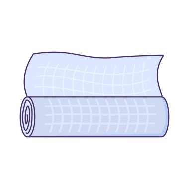 Bir rulo delinmiş kağıt ikonu. Hijyenik kağıt havlu, modern ve geçmişe dönük tasarım için tıbbi bir çizgi film unsuru. Beyaz arkaplanda izole edilmiş basit renk vektörü resim grafiği