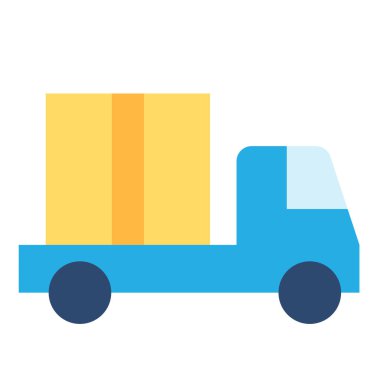 Servis aracı var. Kamyon nakliye araçları, modern ve eski tasarım için belirtilmiş adreslere, alışveriş süreci düz elementlere mal satın aldı. Beyaz arkaplanda izole edilmiş basit renk vektörü resim grafiği