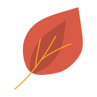 Kuru bitki yaprağı. Sonbahar ağacının kırmızı kuru yaprağı. Basit renkli sade bir illüstrasyon. El çizimi çizgi film vektörü beyaz arkaplanda izole edildi