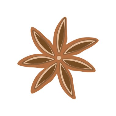 Açık çiçek şeklinde bir baharat kapsülü. Altı sivri uçlu egzotik meyve baharatı. Basit renkli sade bir illüstrasyon. El çizimi çizgi film vektörü beyaz arkaplanda izole edildi