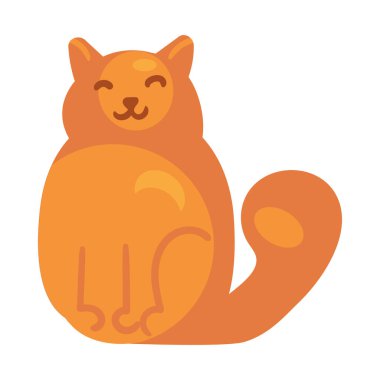 Kırmızı tüylü kedi güneşte otururken gözlerini kapattı. En sevdiği hayvan. Basit renkli sade bir illüstrasyon. El çizimi çizgi film vektörü beyaz arkaplanda izole edildi