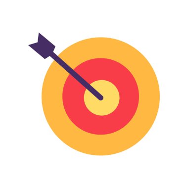 Renkli düz bir ok ile vektör hedefi. Başarı, yarışma ve başarı sembolü. Simge web tasarımı, çevrimiçi mağaza, baskı ve sosyal medya paylaşımları için uygundur. İş ögesi tırmanışı beyaz arkaplanda izole edildi.