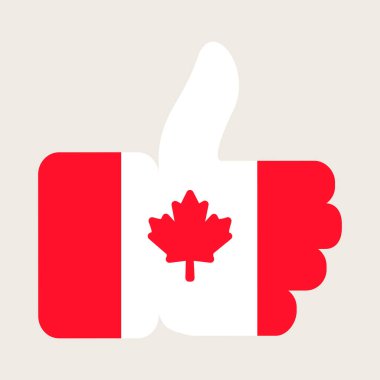 Ortasında kırmızı bir akçaağaç yaprağı bulunan ve ülkenin ulusal amblemini düz bir çizgi film tarzında sembolize eden Kanada bayrağı renginde bir baş parmağın canlı vektör çizimi. Kanada Günü gibi ulusal bayramları kutlamak, vatanseverliği ifade etmek.