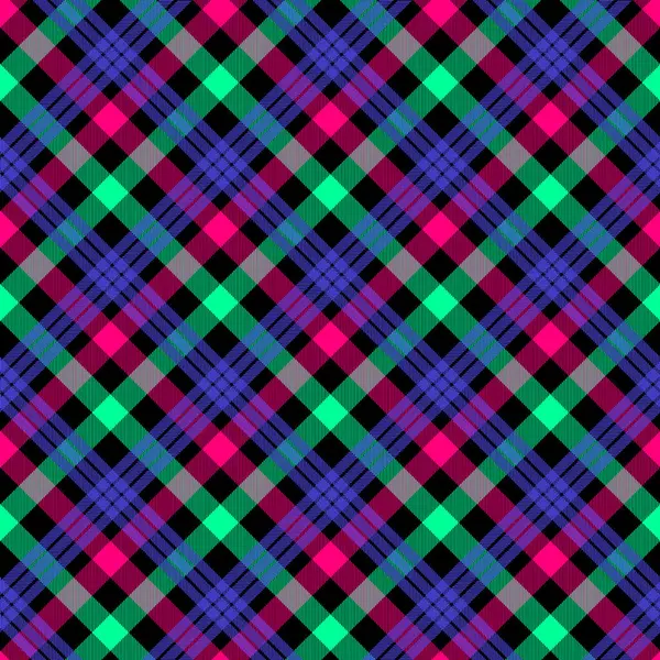 Vektör neon renkli İskoç kareli tartan deseni. Şebeke benzeri bir desen, eşarp ya da çanta gibi farklı durumlar için tasarımın geometrik estetiği, perde ya da masa örtüsü gibi ev dekorları ve hatta