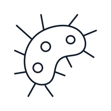 Soyut biyolojik hücrenin doğrusal olarak vektör çizimi. Doğal bilim, keşif ve araştırma sembolü. Simge web tasarımı, dekoratif unsurlar, baskı, çıkartmalar veya sosyal medya için mükemmel. Görüntü beyaz noktadan izole edilmiş.