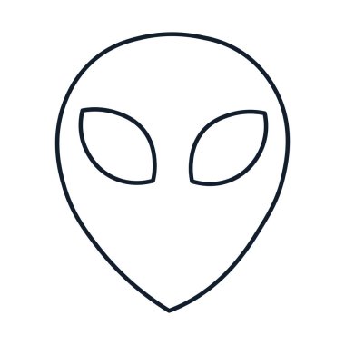 Doğrusal tarzda gizemli uzaylının vektör çizimi. Bilim, keşif ve uzay sembolü. Evrenin gizemi, bir UFO, Cadılar Bayramı sembolü. Astronomi ve kozmos elementi. Simge web tasarımı, dekoratif ögeler, yazdırma, çıkartmalar veya 