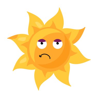 Çizgi film tarzında parlak sarı renkli sıkılmış bir yüzle stilize güneşin canlı bir temsili. Zihinsel sağlık farkındalığını destekleyen kampanyalar, üzüntü, ilgisizlik veya can sıkıntısını temsil ediyor.