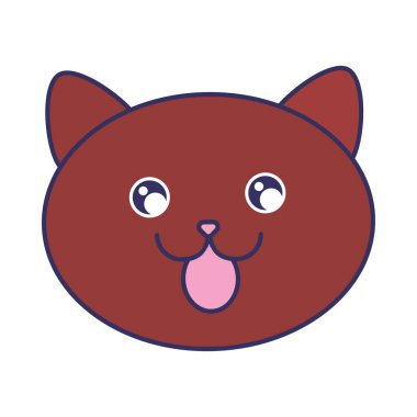 Komik kedicik surat. Koyu tüylü, gülen kedi karakteri. Evcil hayvan mağazası veya veteriner kliniği tasarımı. Beyaz arkaplanda izole edilmiş basit düz vektör