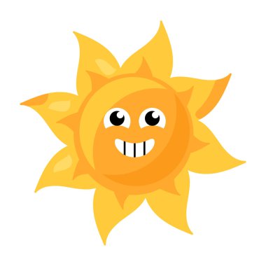 Çizgi film tarzında parlak sarı renkli sırıtan bir gülüşü olan stilize güneşin canlı bir temsili. Güneşin yüzü dostane ve davetkar, sıcaklık ve mutluluk saçıyor. Parlak duygu simgesi karakteri neşeyi, pozitifliği, yaz eğlencesini veya 
