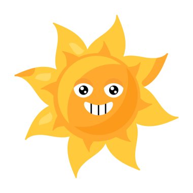 Çizgi film tarzında parlak sarı renkli gülümseyen güneşin canlı bir temsili. Basit ama anlamlı tasarım mutluluğun ve neşenin özünü yakalar, bu da onu neşeli ve optimisti gerektiren projeler için ideal kılar.