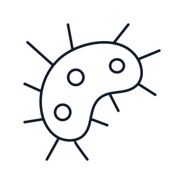 Soyut biyolojik hücrenin doğrusal olarak vektör çizimi. Doğal bilim, keşif ve araştırma sembolü. Simge web tasarımı, dekoratif unsurlar, baskı, çıkartmalar veya sosyal medya için mükemmel. Görüntü beyaz noktadan izole edilmiş.