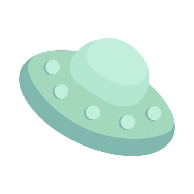 Çizgi film tarzında bir uçan daire elemanı. Evrenin gizemi, bir UFO, Cadılar Bayramı sembolü. Çizim web tasarımı, çevrimiçi mağaza, baskı ve sosyal medya paylaşımları için uygundur. Simge beyaz bir arkaplanda izole edilmiştir.