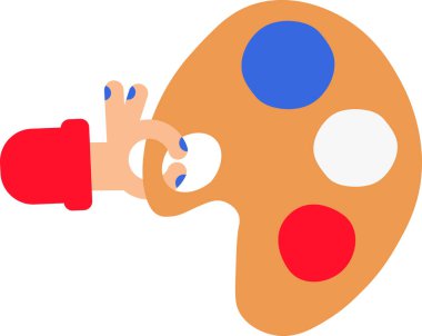 Çizgi film tarzında paletli bir elin vektör çizimi. Fransız sanatının yaratıcı ruhu. Fransız sanat festivalleri, yaratıcılık ve kendini ifade etme. İllüstrasyon web tasarımı, posterler, baskılar, sosyal medya paylaşımları için uygundur. İkonumuz...