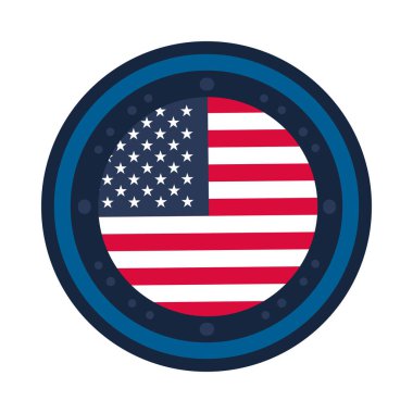 Çerçevede ABD bayrağının yuvarlak elementinin vektör illüstrasyonu. Vatanseverlik, ulusal bayramlar ya da Amerikan kültürünü kutlayan etkinlikler. Devlet daireleri, eğitim kurumları veya işletmeler için web sitesi tasarımları. İllüstrasyon br 'de kullanılabilir