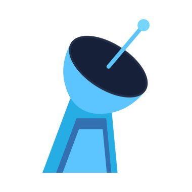 Karasal televizyon ve radyo yayın uydu anteni ikonu. Sabit uzay nesnesi izleme aygıtı ögesi. Beyaz arkaplanda izole edilmiş basit düz vektör