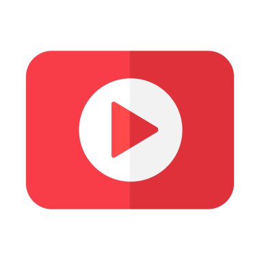 Kırmızı üçgenin içinde yuvarlak köşeli ikon var. İnternet üzerinden canlı yayının sembolü. Beyaz arkaplanda izole edilmiş basit düz vektör