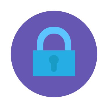 Mor çıkartma ikonuna asma kilit. Kişisel verilerin ağ elementinde korunması ve gizliliği. Beyaz arkaplanda izole edilmiş basit düz vektör