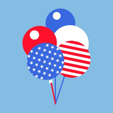 Amerikan bayrak temalı ikon koleksiyonundan bir grup balonun vektör çizimi. Amerikan kültürünün ve kimliğinin kutlaması. Bağımsızlık Günü kutlamaları, bir dekoratif unsur