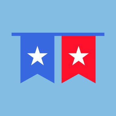 Amerikan bayrak temalı simgelerin koleksiyonundan bir çelengin vektör çizimi. Amerikan kültürünün ve kimliğinin kutlaması. Bağımsızlık Günü kutlamaları, bir dekoratif unsur