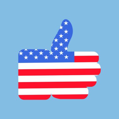 Amerikan bayrak temalı simgelerin koleksiyonundan bir işaret olarak baş parmağınızı kaldırın. Amerikan kültürünün ve kimliğinin kutlaması. Bağımsızlık Günü kutlamaları, dekoratif bir unsur