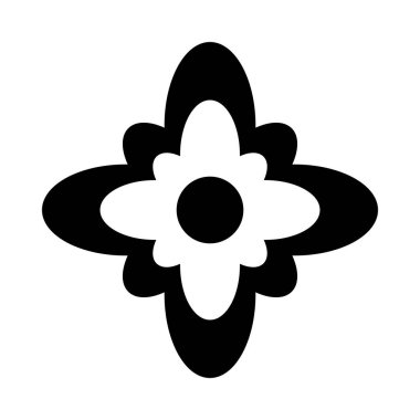 Siyah geometrik normal çiçek. Japon ve Çin baskıları ve kartpostallar için geleneksel çiçek üst görünümü öğesi. Beyaz arkaplanda izole edilmiş basit vektör dekoratif ögesi