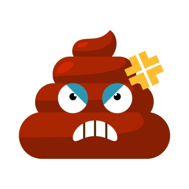 Alnında nabız atan damarı olan kahverengi kızgın Emoji kakası. Sosyal medyada tepki için tasarım öğesi. Komik bir ikon. Beyaz arkaplanda izole edilmiş basit çizgi film vektör ögesi