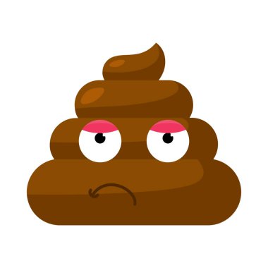 Kahverengi tatminsiz Emoji kakası ve şüpheli sırıtış. Sosyal medyada tepki için tasarım öğesi. Komik bir ikon. Beyaz arkaplanda izole edilmiş basit çizgi film vektör ögesi