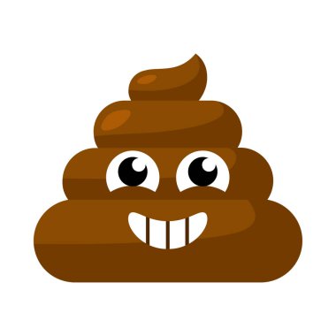 Kahverengi belirsiz bir şekilde gülümseyen sevimli gülümsemeli Emoji kakası. Sosyal medyada tepki için tasarım öğesi. Komik bir ikon. Beyaz arkaplanda izole edilmiş basit çizgi film vektör ögesi