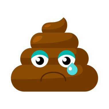 Kahverengi ağlayan Emoji 'nin gözlerinden akan yaşlar yüzünden gücendi. Sosyal medyada tepki için tasarım öğesi. Komik bir ikon. Beyaz arkaplanda izole edilmiş basit çizgi film vektör ögesi