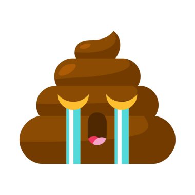 Kahverengi hıçkıra hıçkıra ağlayan Emoji kakası. Sosyal medyada tepki için tasarım öğesi. Komik bir ikon. Beyaz arkaplanda izole edilmiş basit çizgi film vektör ögesi