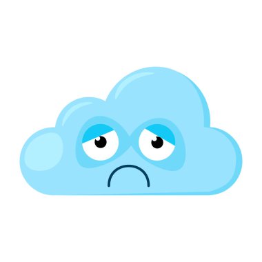 Mavi, ağlamaya hazır Emoji Bulutu 'nu hayal kırıklığına uğrattı. Çocukların hava durumu tahminleri için tasarım elemanı. Komik çocuk ikonu. Beyaz arkaplanda izole edilmiş basit çizgi film vektör ögesi
