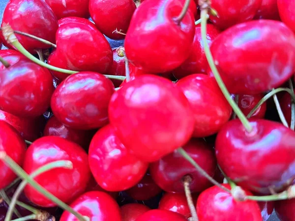 Dolci Ciliegie Rosse Sul Tavolo Durante Estate Frutta — Foto Stock