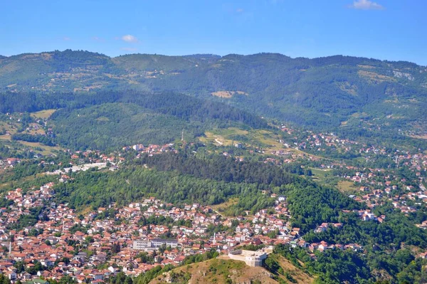 stock image Panoramic view over Sarajevo during summer, from mountain Trebevic. Travel to Europe ....