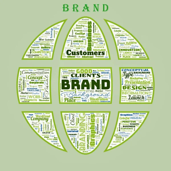 Word cloud of the BRAND as background. Colorful background
