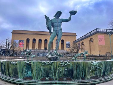 The iconic statue Poseidon by Carl Milles  in Gothenburg. Gothenburg is the second largest city in Sweden and an important harbor. Travel to Scandinavia clipart