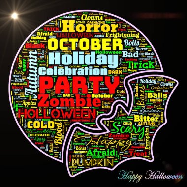 Word cloud of the Happy Halloween as background. Holiday. Texture clipart