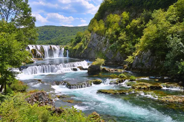 Waterfall Strbacki buk on river Una, Bosnia and Herzegovina. Strbacki buk near Bihac during summer. Nature background