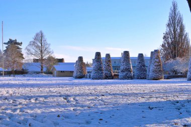 Şehir parkında kış, Danimarka 'da Herning. Kış Sahnesi. Doğa Fotoğraf Koleksiyonu..