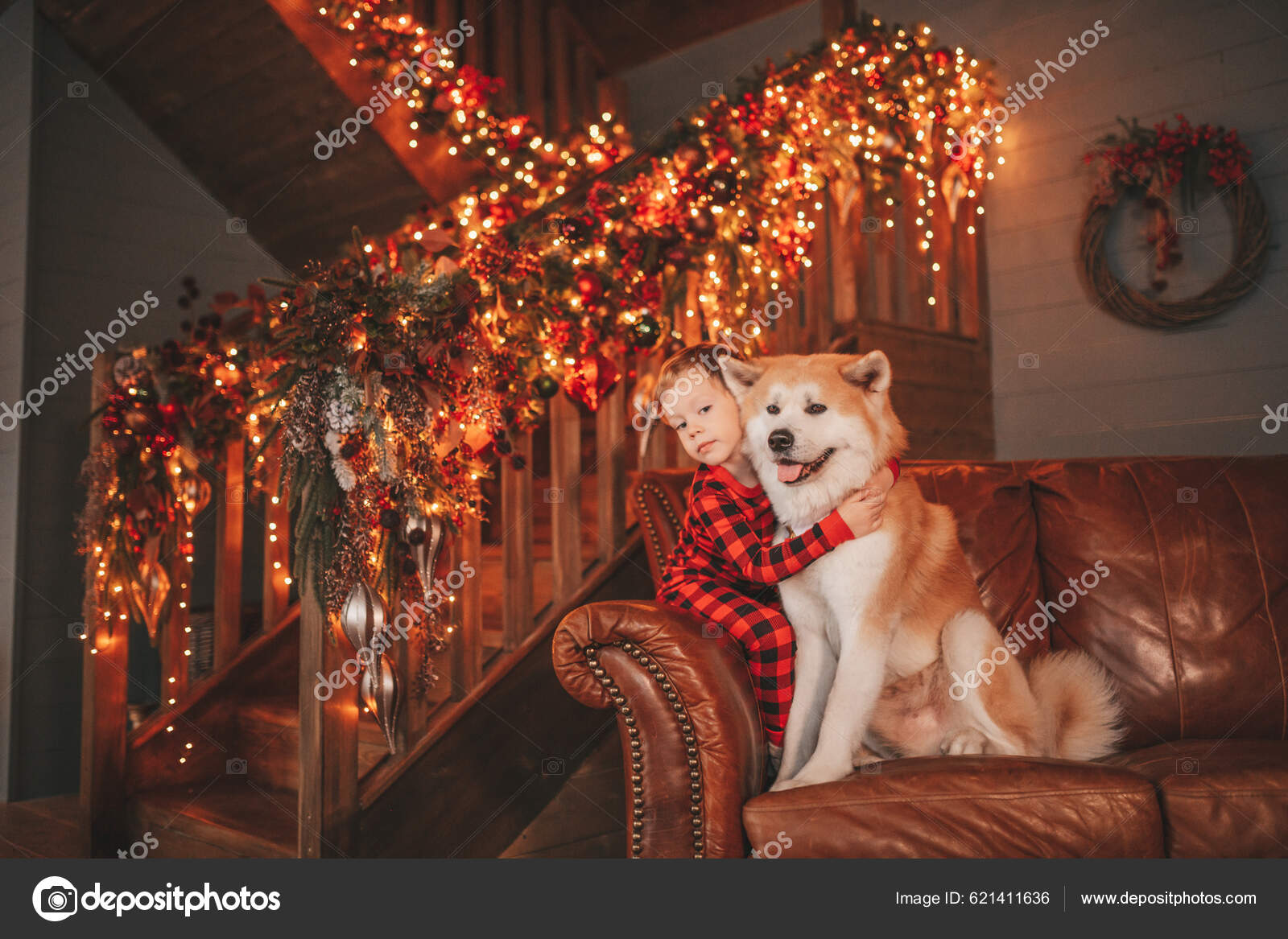 Smile Small Child Having Fun Dog Waiting Miracle Santa Noel