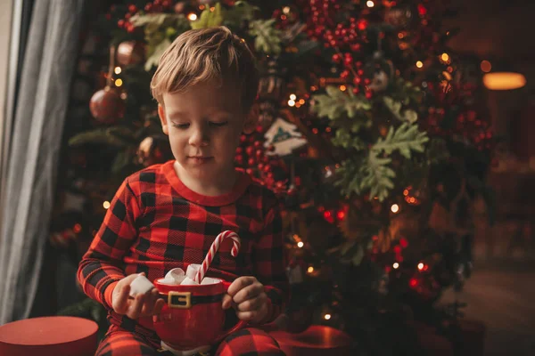 Glückliche Kleine Träumer Warten Auf Wunder Santa Genießen Süßigkeiten Farbe — Stockfoto