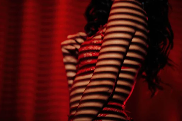 Sexy Asian Woman Lace Underwear Light Shadow Blinds Red Glamour — Fotografia de Stock
