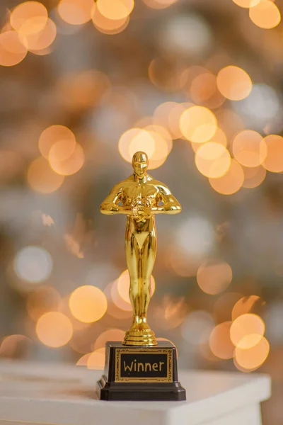 Hollywood Gold Oscars Trophy Figurine Imitation Seen Award Cinema Ceremony — Zdjęcie stockowe